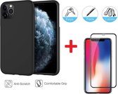 2-In-1 Screenprotector Bescherming Protector Set Geschikt Voor Apple iPhone 11 Pro - Full Cover 3D Edge Tempered Glass Screen Protector Met Siliconen Back Cover Case - Mat Zwart / Transparant