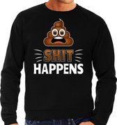 Funny emoticon sweater Shit happens zwart heren L (52)