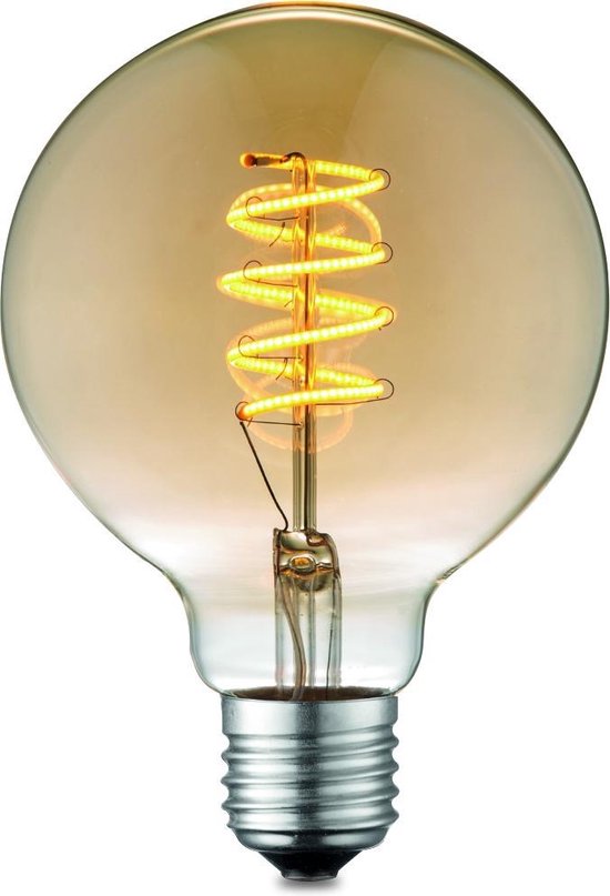 Home Sweet Home - Edison Vintage E27 LED filament lichtbron Globe - Amber - 9.5/9.5/13.5cm - G95 Spiraal - Retro LED lamp - Dimbaar - 4W 280lm 2700K - warm wit licht - geschikt voor E27 fitting