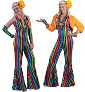 Funny Fashion - Hippie Kostuum - Ibiza Hippie Jumpsuit - Vrouw - multicolor - Maat 44-46 - Carnavalskleding - Verkleedkleding