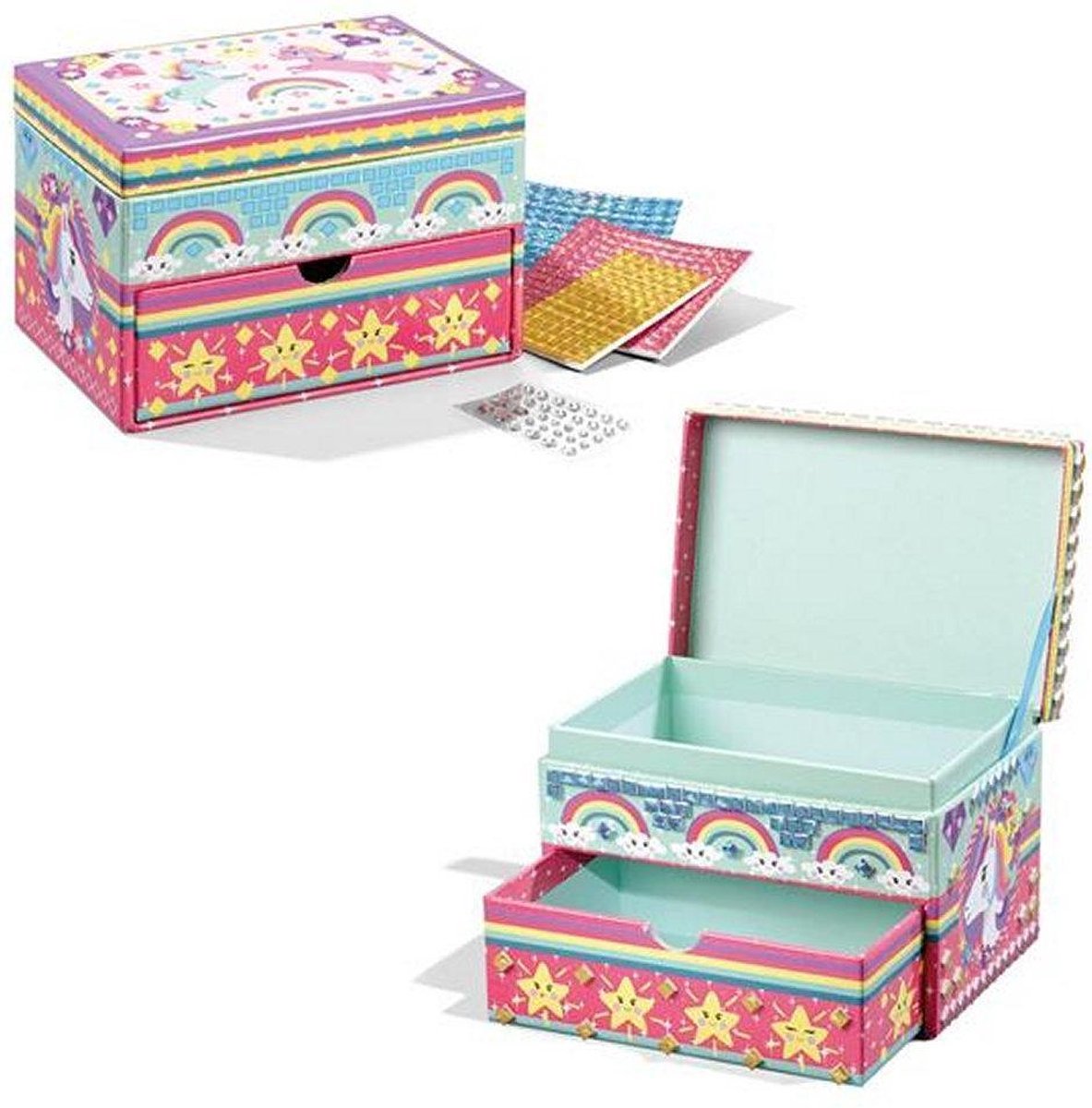 Totum Unicorn sieraden doosje versieren - speelgoed meisjes knutselen cadeau tip - mozaïek 15 x 10 x 10 cm cadeau tip meisjes en jongens vanaf 3 jaar — afbeelding 6