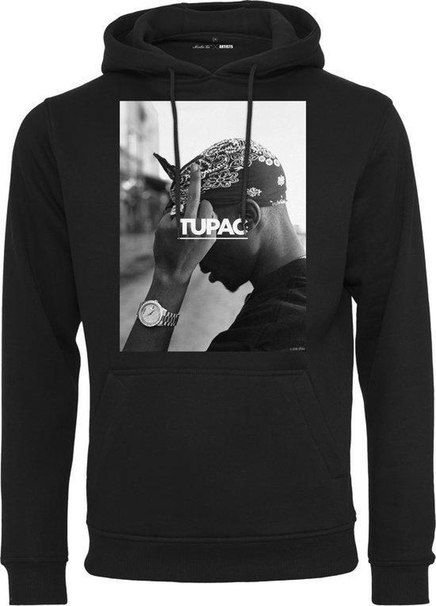 Mannen Heren Dikke kwaliteit Populair Modern Streetwear Urban Oldschool HipHop Legend 2Pac Fck the World- Hoodie Flip finger Hoody Zwart