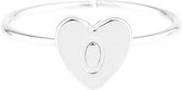Zilverkleurige bijoux ring met hart initiaal - O
