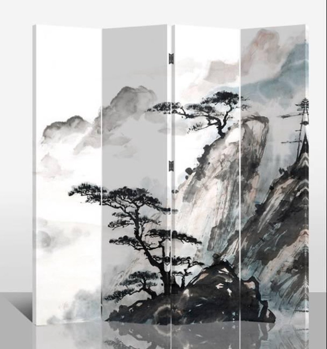 Fine Asianliving Chinees Kamerscherm Oosters Scheidingswand B160xH180cm 4 Panelen Chinese Bergen Grijs