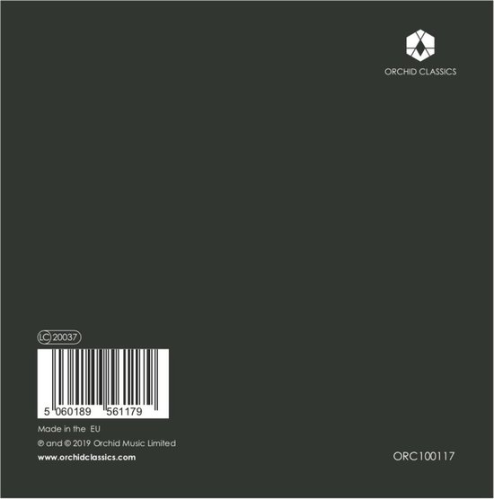 Achterkant cd-hoesje met barcode, Made in the EU, copyright 2019 Orchid Music Limited en website.