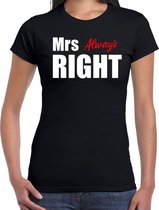 Mrs always right t-shirt zwart met witte letters voor dames XS