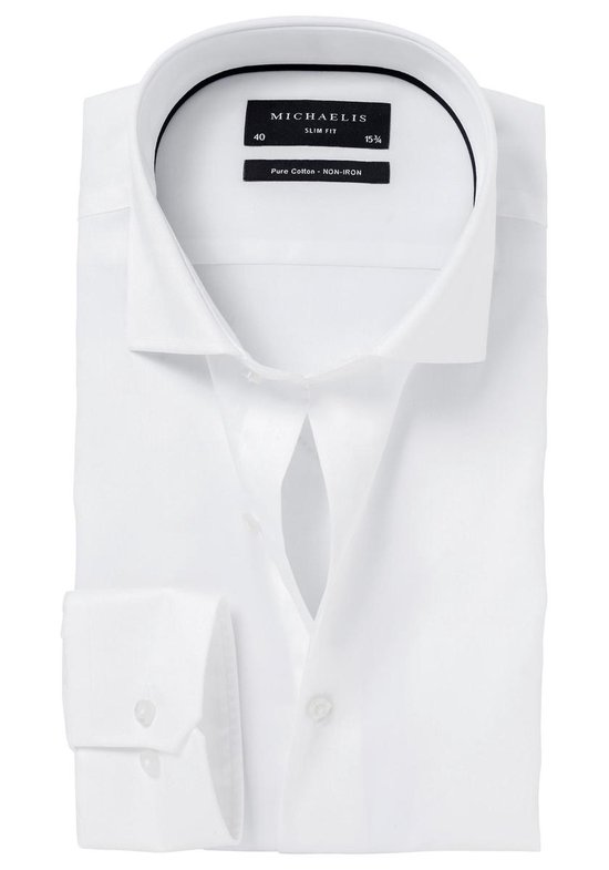 Michaelis Slim Fit overhemd - mouwlengte 7 - wit (Twill) - boordmaat 44