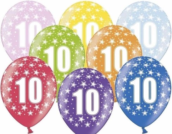 24x Ballonnen 10 jaar thema met sterretjes - Leeftijd/jubileum feestartikelen en versiering