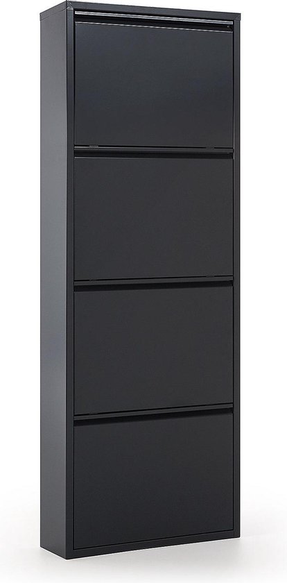Kave Home - Ode schoenenkast 50 x 136 cm, 4 deuren, zwart | bol.com