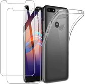 Hoesje Geschikt voor: Motorola Moto E6 Play Soft Case Transparant + 2X Tempered Glass Screenprotector