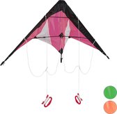 relaxdays Vlieger - kite - stuntvlieger - kindervlieger - 2 lijns vlieger - windvlieger roze