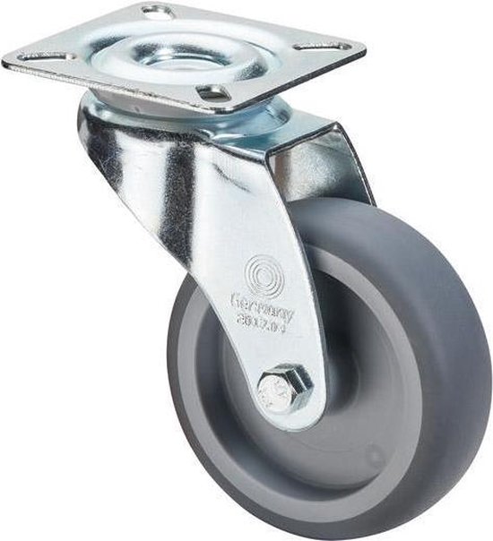 Roulette pivotante à frein diamètre 50 mm caoutchouc gris - 40 Kg