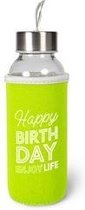 Verjaardag - Waterfles - Happy birthday - Enjoy life - In cadeauverpakking met gekleurd lint