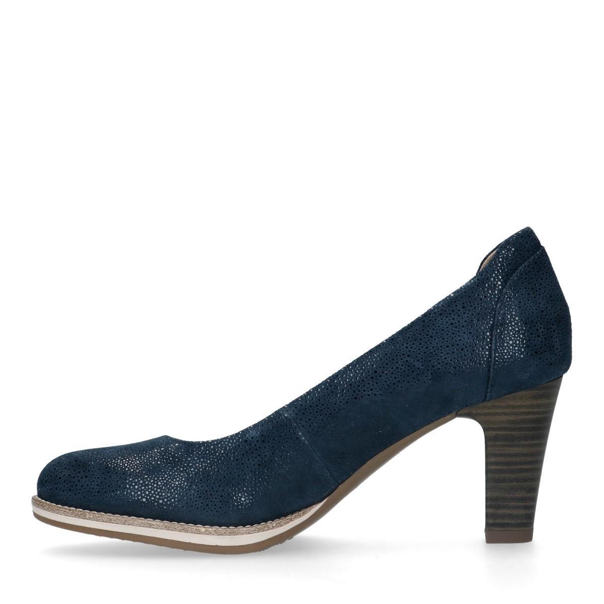 No Stress - Dames - Donkerblauwe suède pumps met print - Maat 36 | bol.com
