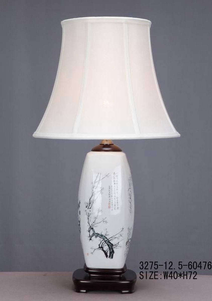 Fine Asianliving Chinese Tafellamp Porselein Witte Bloesemtakken D40xH72cm