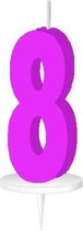 Haza Original Cijferkaars 8 Met Houder Wax 4 Cm Fuchsia