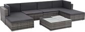 7-delige Loungeset met kussens poly rattan grijs (incl. Fleecedeken)