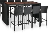 9-delige Tuinbarset - PE, massief acaciahout en staal - Zwart, bruin en crèmewit - 200 x 80 x 110 cm