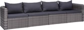 4-delige Loungeset met kussens poly rattan grijs (incl. Fleecedeken)