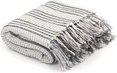 Plaid strepen 160x210 cm katoen grijs en wit