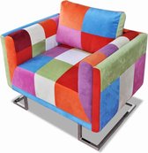 Fauteuil met patchwork ontwerp en verchroomde poten kubus stof