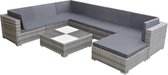 8-delige Loungeset met kussens poly rattan grijs (incl. Fleecedeken)