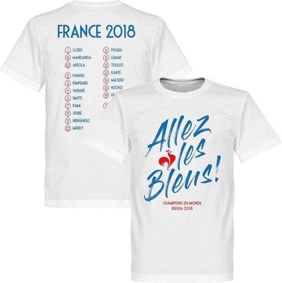 Frankrijk Allez Les Bleus WK 2018 Selectie T-Shirt - Wit - L
