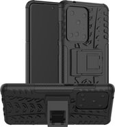 Rugged Kickstand Back Cover - Geschikt voor Samsung Galaxy S20 Ultra Hoesje - Zwart