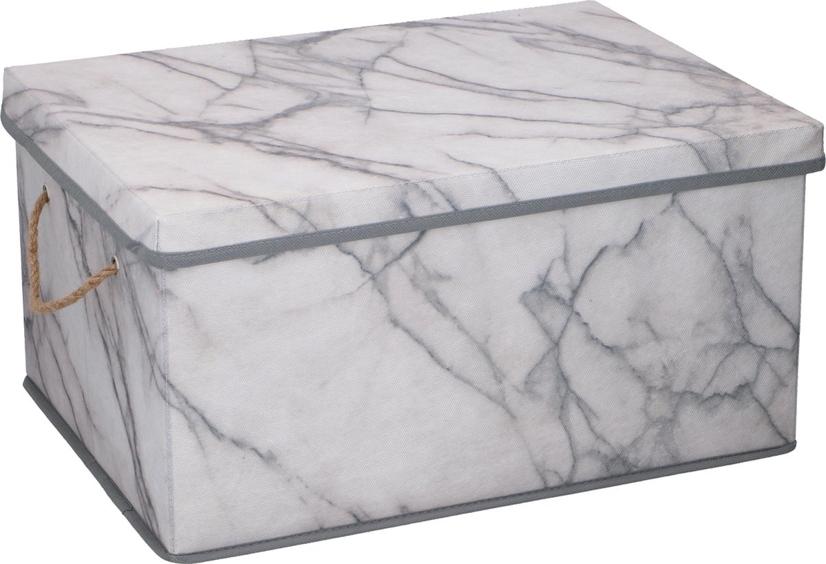  Storage box - 40.5 x 30 x 21.5 cm - Marble effect - with lid 