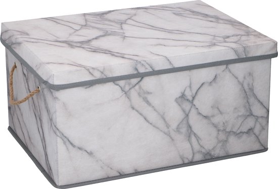 Scatola portaoggetti - 40,5 x 30 x 21,5 cm - Effetto marmo - con coperchio