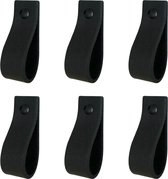 6x Leren handgrepen 'de lus' - maat M (19 x 2,5 cm) -  VINTAGE BLACK - incl. 3 kleuren schroefjes (handgreepjes - leren grepen - greepjes - leren lusjes)