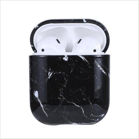 Bescherm Hoesje Hard Case Cover Zwart Marmer voor Apple AirPods 1 en 2 - Merkloos