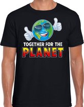 Funny emoticon t-shirt Together for the planet zwart heren S