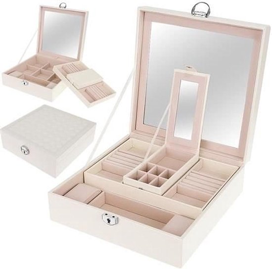 Luxe Sieradendoos - Sieraden Organizer met spiegel - Bijouteriedoos - Sieradenbox - Opbergen van uw Juwelen - Wit