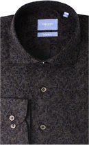 Overhemd katoen grijs bladprint - Tailored Fit