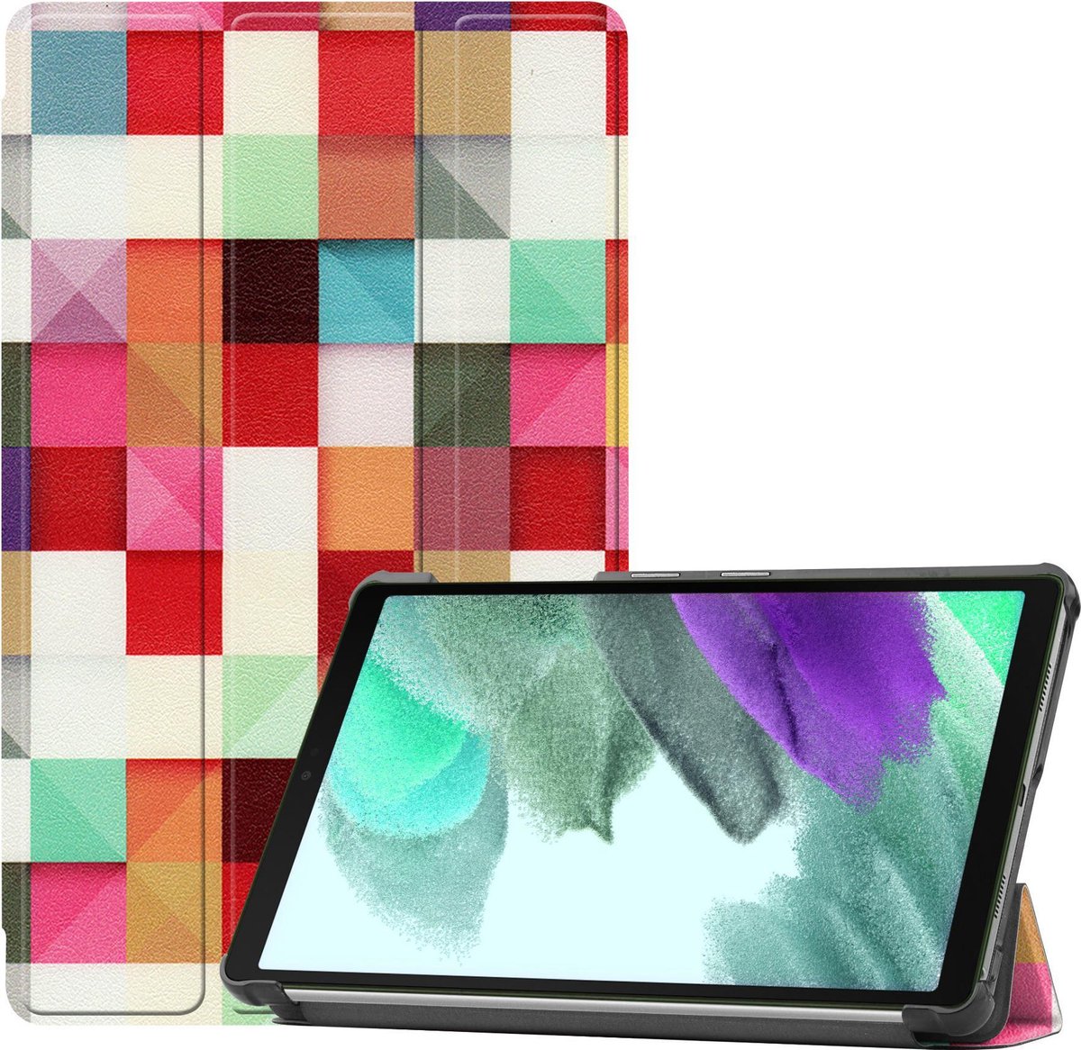 Hoesje Geschikt voor Samsung Galaxy Tab A7 Lite - Dun & Stevig - Trifold Bookcase - Hard Cover - Hardcover Book Case - Tablet Hoes - Blokken