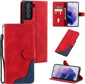 Voor Samsung Galaxy S21 FE Driekleurige Stiksels Kalf Textuur Horizontale Flip Lederen Case met Houder & Kaartsleuven & Portemonnee (Rood)