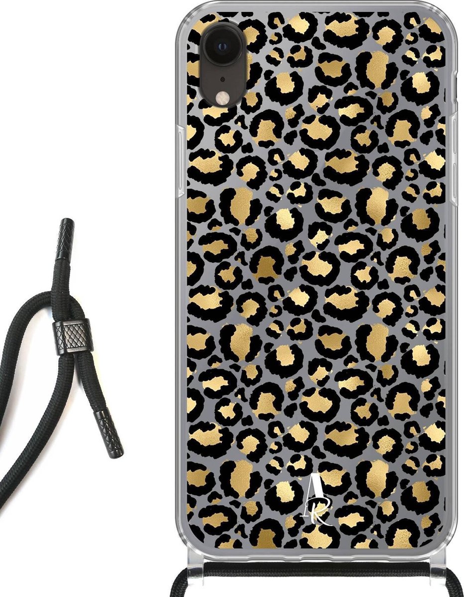iPhone Xr hoesje met koord - Luipaardprint Goud