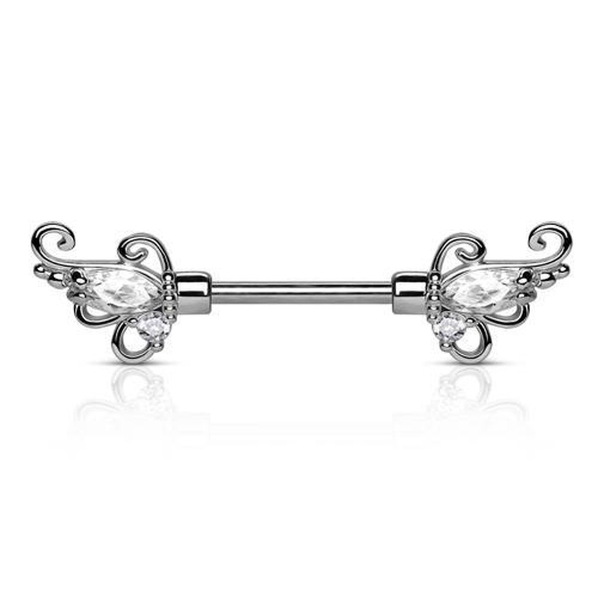 Tepelpiercing sier met steen 1.6x12 - zilver - LMPiercings