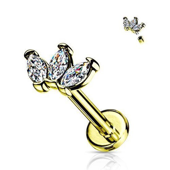 Piercing triple marquise 6mm plaqué or