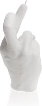 Parelwit gelakte figuurkaars, design: Hand CRS Hoogte 19 cm (30 uur)