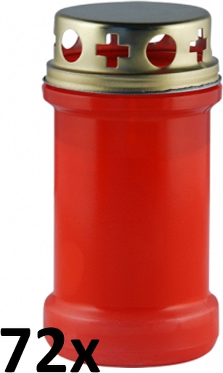 72 stuks graflichten rood transparant met regen deksel nr. 3 130/65 (48 uur)