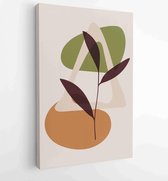 Earth tone background foliage line art drawing with abstract shape 3 - Moderne schilderijen – Vertical – 1928942372 - 80*60 Vertical
