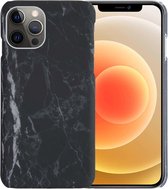 Hoesje Geschikt voor iPhone 12 Pro Hoesje Marmer Case Hard Cover - Hoes Geschikt voor iPhone 12 Pro Case Marmer Hoesje Backcover - Zwart.
