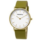 Prisma Slimline Goudkleurig Unisex Horloge met Groene Horlogeband