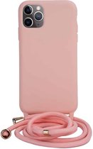 Fonu Siliconen Backcase hoesje met koord iPhone 12 Pro en 12 Pink Sand