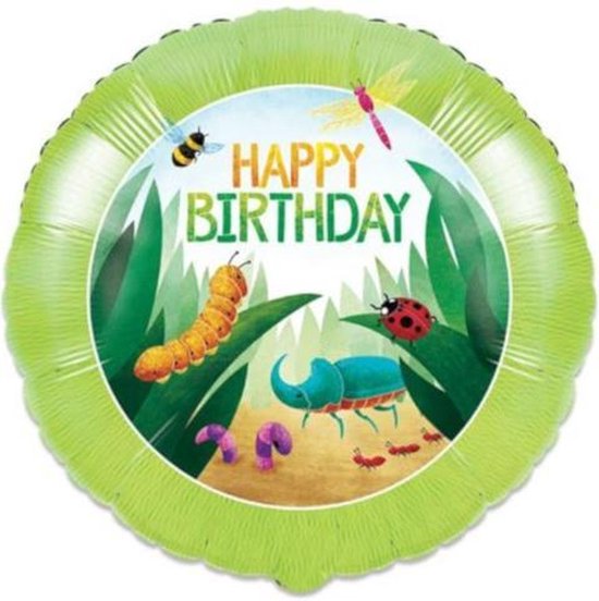 Witbaard Folieballon Birthday Bugs Junior 46 Cm Groen