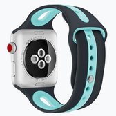 Voor Apple Watch Series 6 & SE & 5 & 4 44 mm / 3 & 2 & 1 42 mm Tweekleurige siliconen open horlogeband (donkergrijs + groenblauw)