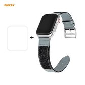 Voor Apple Watch Series 6/5/4 / SE 40 mm Hat-Prince ENKAY 2 in 1 denim textuur PU lederen horlogeband + 3D volledig scherm PET gebogen hete buiging HD schermbeschermfolie (zwart)