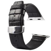 Kakapi voor Apple Watch 42mm Krokodil textuur dubbele gesp lederen horlogeband met connector (zwart)